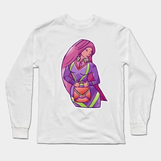 Secretary with Pink Hair Holding Suitcase Long Sleeve T-Shirt